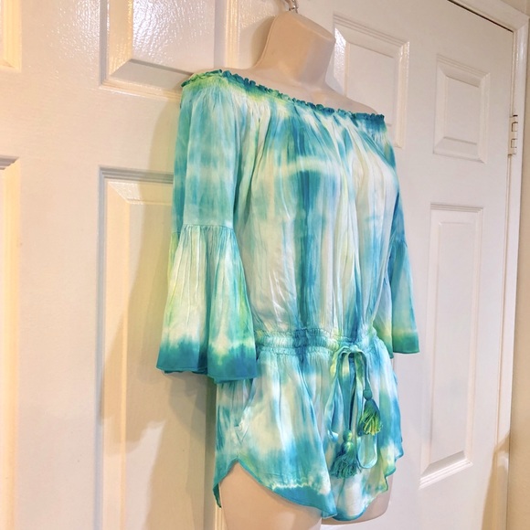 NWT-BOHO SOUL-Tie Dye-Off Shoulder Romper-Sz S - Picture 3 of 5